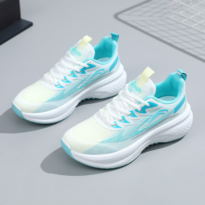Summer Student Shock-Absorbing High School Entrance Examination Sports Shoes Standing Long Jump Track and Field Sports Running Shoes Fly Woven White Shoes for Women