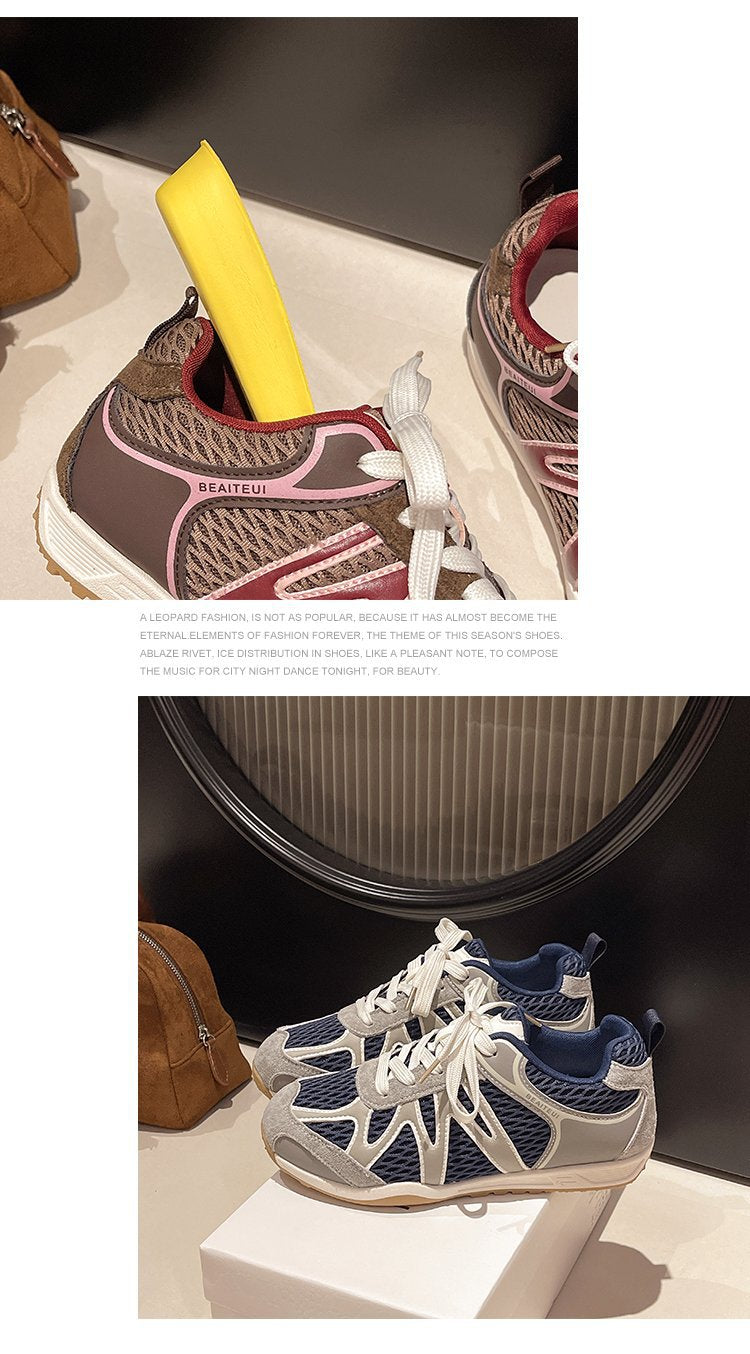 Summer Mesh Breathable Moral Training Shoes for Women 2025 New Versatile Mesh Forrest Gump Shoes Lace-Up Thick-Soled Casual Sports Shoes