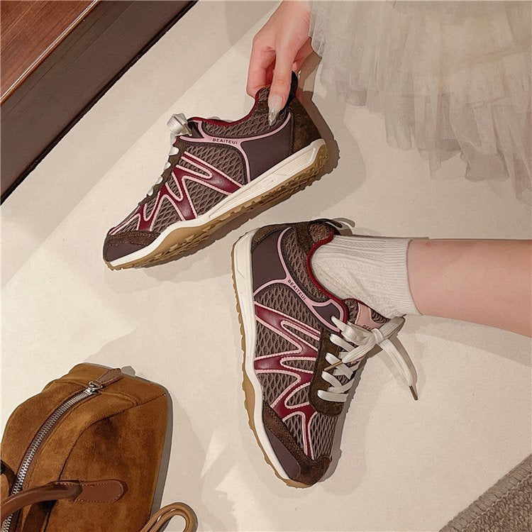 Summer Mesh Breathable Moral Training Shoes for Women 2025 New Versatile Mesh Forrest Gump Shoes Lace-Up Thick-Soled Casual Sports Shoes
