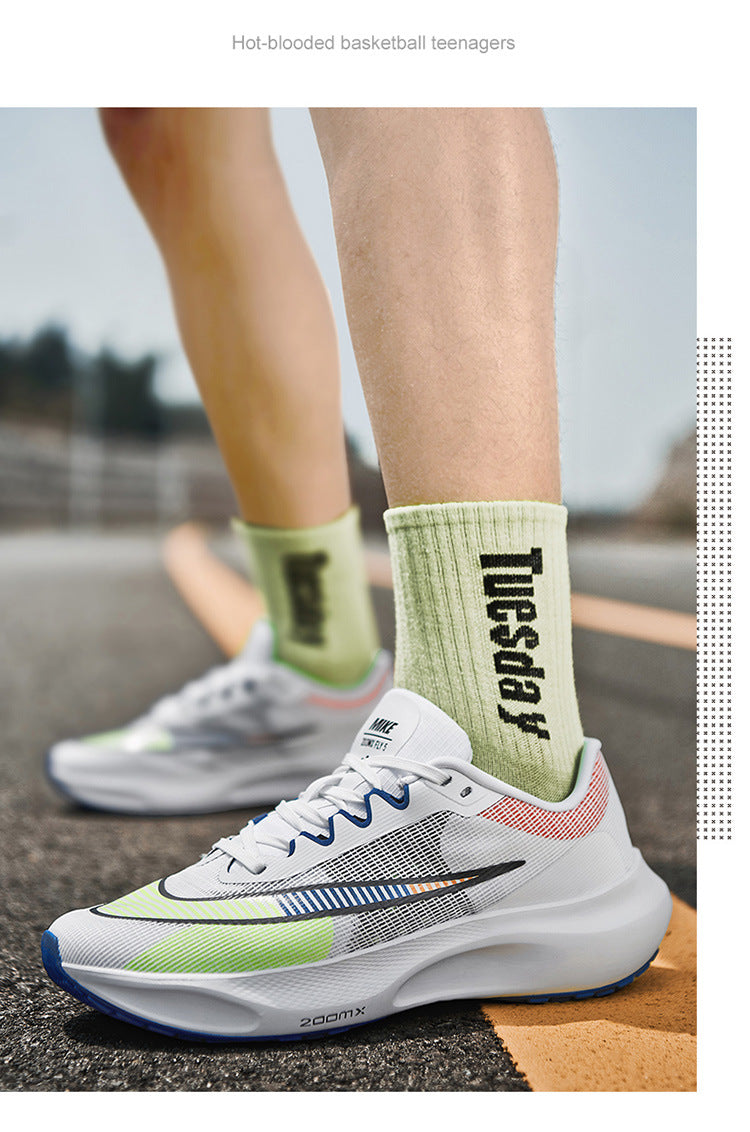 Men's Mesh Rebounding Cushioning Wear-Resistant Carbon Plate Lightweight Non-Slip Running Shoes Shock-Absorbing Flat-Soled Running Shoes Thin Low-Cut Style