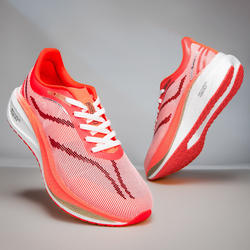 Summer Single Mesh Breathable Carbon Plate Running Shoes for Men, Body Test, High School Entrance Examination Racing Students, Professional Sports Shoes, Shock-Absorbing Running Shoes for Women