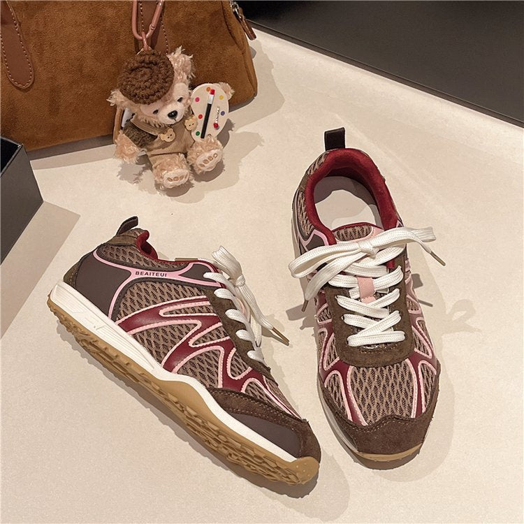 Summer Mesh Breathable Moral Training Shoes for Women 2025 New Versatile Mesh Forrest Gump Shoes Lace-Up Thick-Soled Casual Sports Shoes