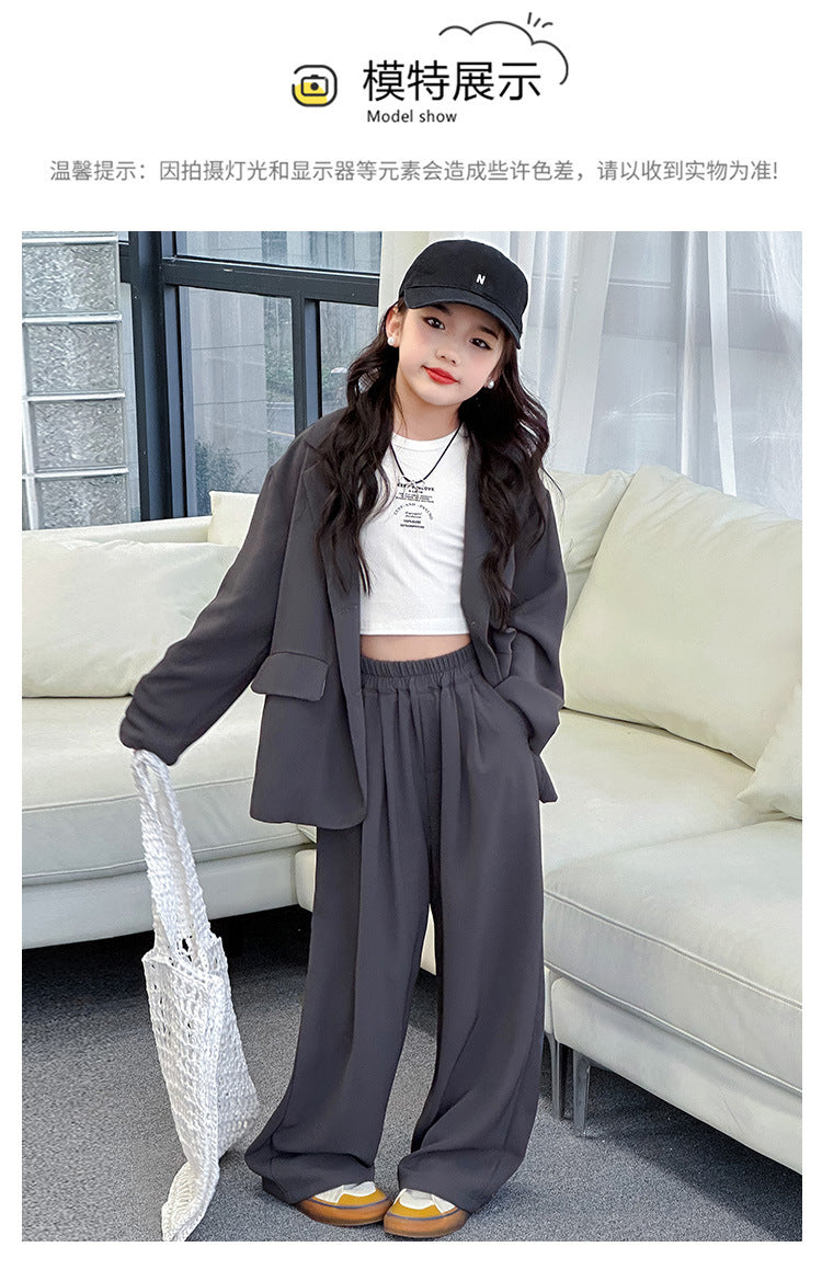 Spring Autumn Girls Blazer Suits Clothing Set Kids Jackets+Pants Fashion Loose Teenage Casual Outfits 4-14 child Casual Costumes
