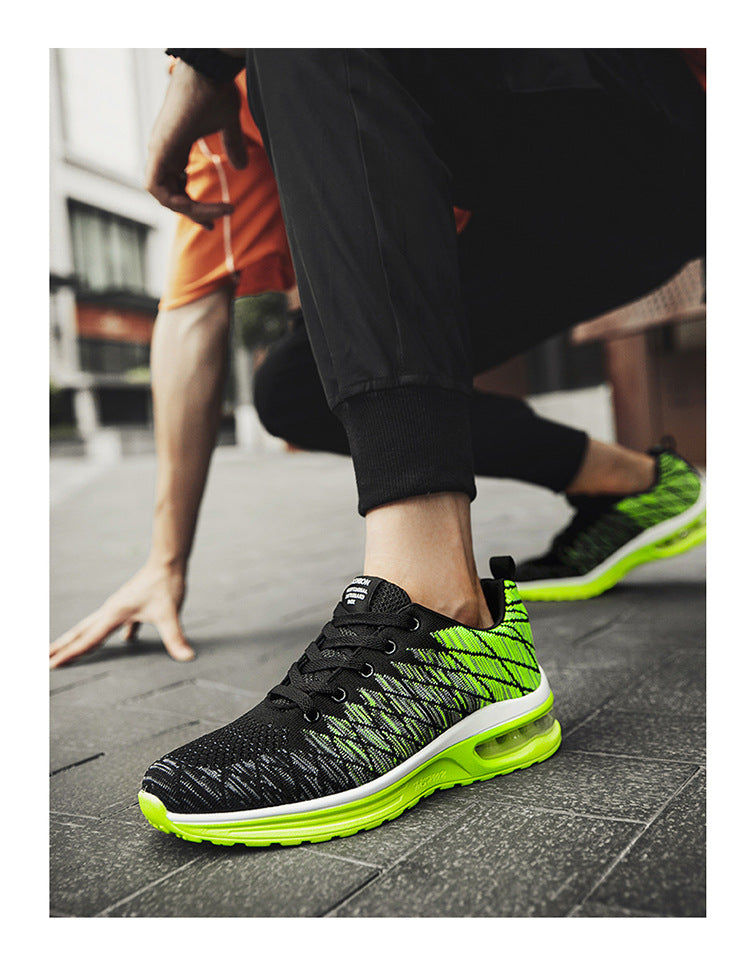 Men's Shoes 2025 Spring New Fluorescent Green Sports Breathable Mesh Air Cushion Non-Slip Casual Lightweight Couple Running Shoes