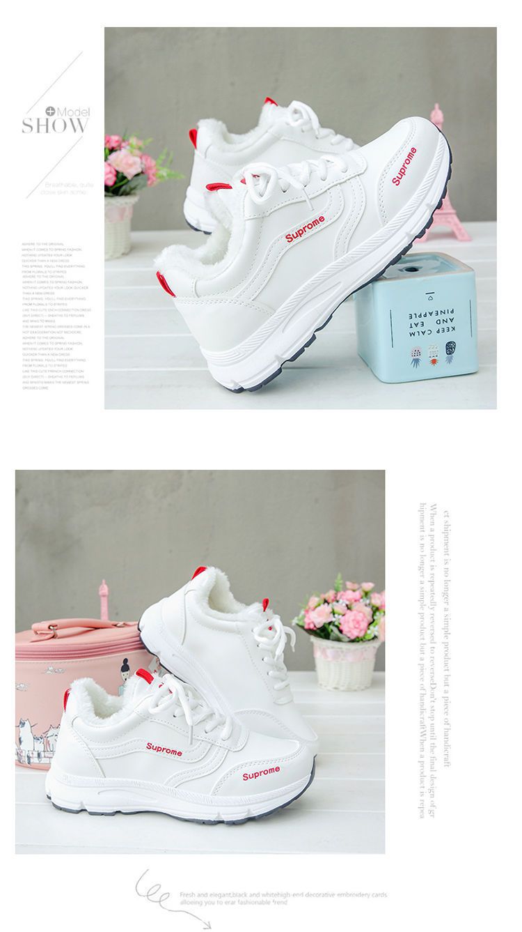 Sneakers Women's Shoes Spring 2022 New ins All-match Running Shoes Winter Fleece-added Cotton Shoes Casual White Shoes