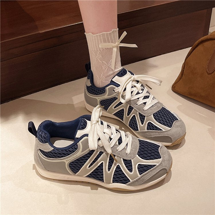 Summer Mesh Breathable Moral Training Shoes for Women 2025 New Versatile Mesh Forrest Gump Shoes Lace-Up Thick-Soled Casual Sports Shoes
