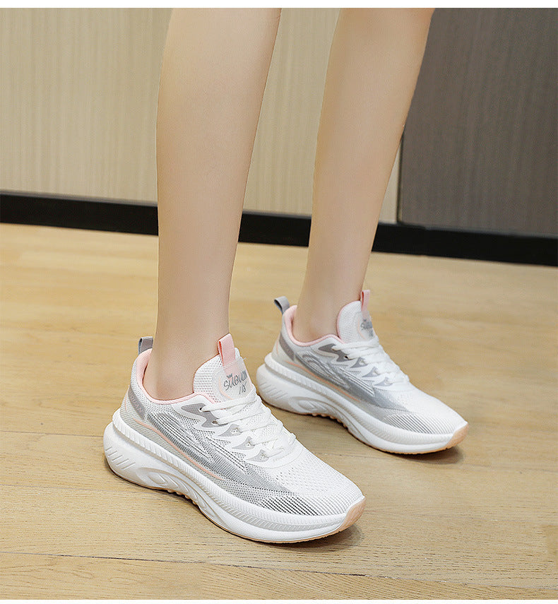 Summer Student Shock-Absorbing High School Entrance Examination Sports Shoes Standing Long Jump Track and Field Sports Running Shoes Fly Woven White Shoes for Women