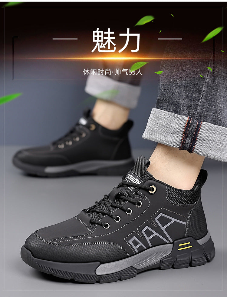 Youth Workwear Men's Shoes Autumn Casual Leather Shoes Men's Soft Sole All-match Fashionable sneaker Soft Leather Korean Style Trendy Shoes with Thick Sole