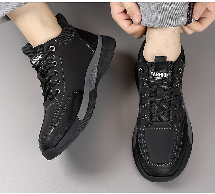 Youth Workwear Men's Shoes Autumn Casual Leather Shoes Men's Soft Sole All-match Fashionable sneaker Soft Leather Korean Style Trendy Shoes with Thick Sole