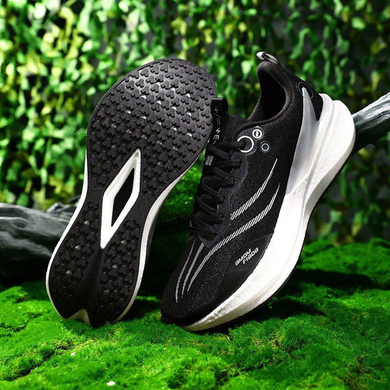 Running Shoes, Sports Shoes, Racing Shock-Absorbing Ultra-Light Running Shoes for Male Teenagers and Students, Carbon Plate Racing Breathable Fly-Woven Mesh