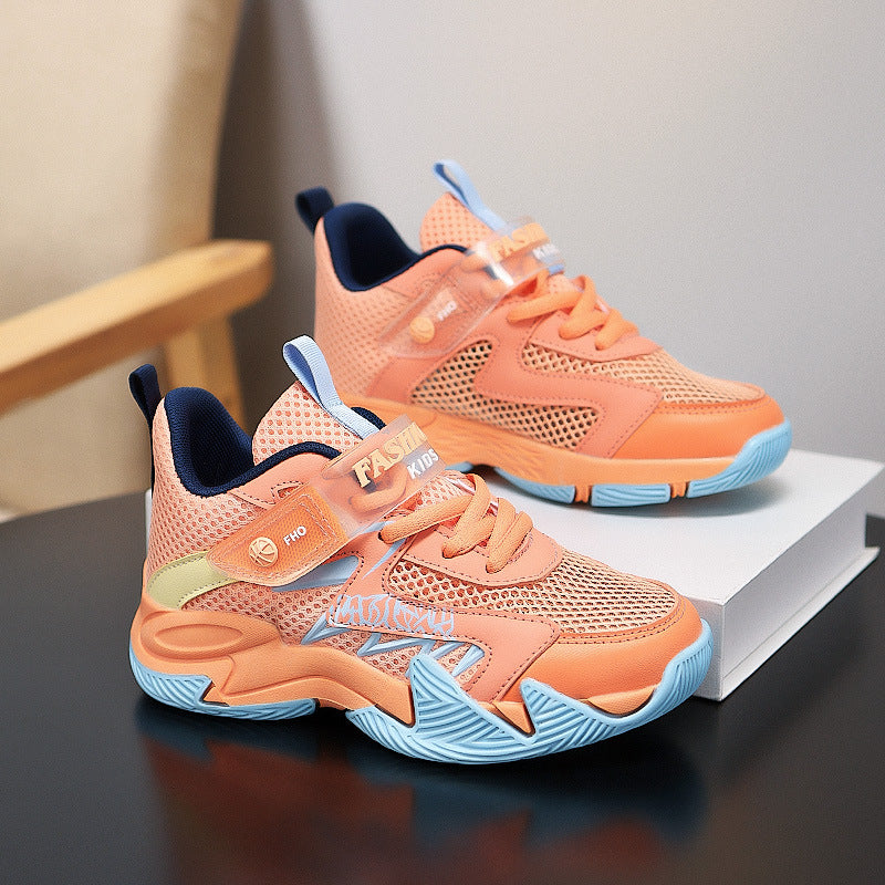Summer New Children's Wear-Resistant Running Shoes, Mesh Breathable Casual Sports Shoes for Primary School Students, Trendy Lightweight Basketball Shoes