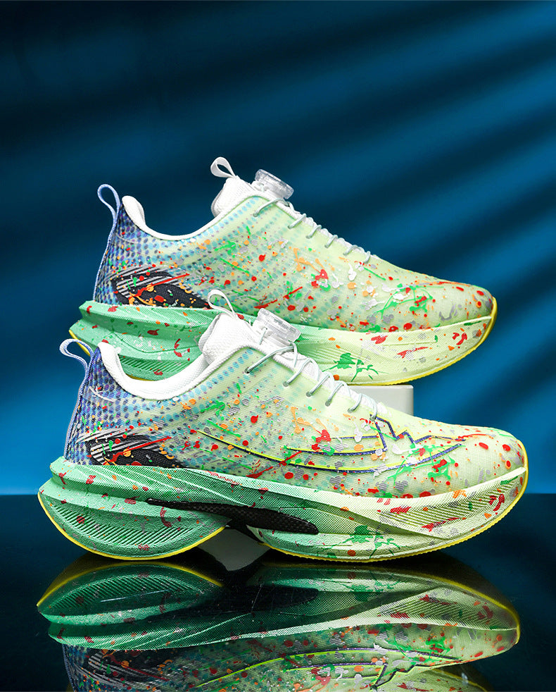 Men's and Women's Same Style Running Shoes Carbon Plate Running Shoes Luminous Camouflage Swivel Buckle Casual Shoes Long-Distance Running Exercise Professional Sports Shoes