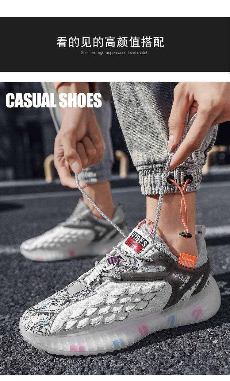 Sports Shoes for Men, Spring and Summer New Style, Fish Scale Fly-Knit Mesh Casual Shoes, Student Outdoor Fashion Trendy Casual Running Shoes
