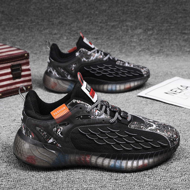 Sports Shoes for Men, Spring and Summer New Style, Fish Scale Fly-Knit Mesh Casual Shoes, Student Outdoor Fashion Trendy Casual Running Shoes