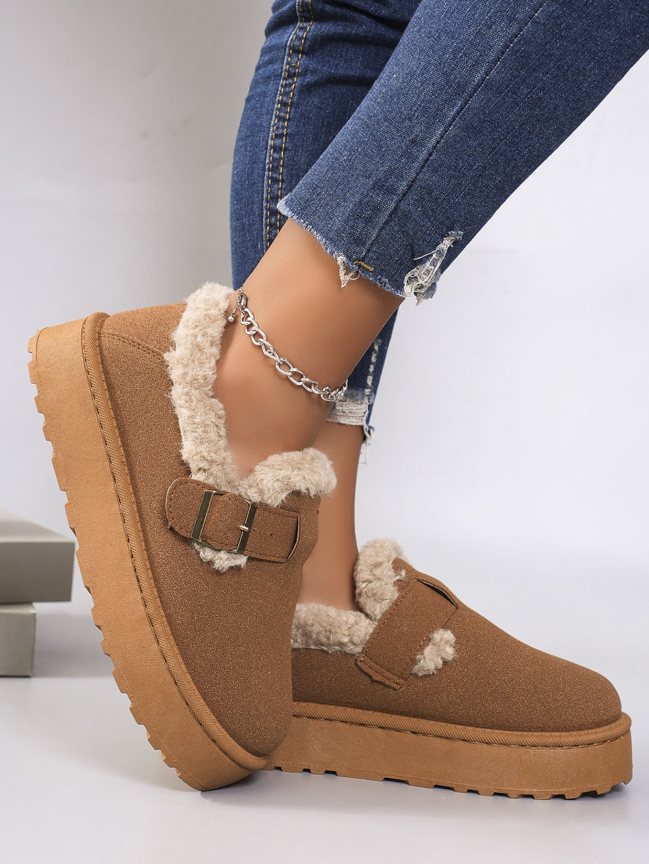 Retro Birkenstock Snow Shoes for Women, Fleece-Lined Loafers, 2026 New Winter Style, Slip-On Thick-Soled Warm Cotton Shoes