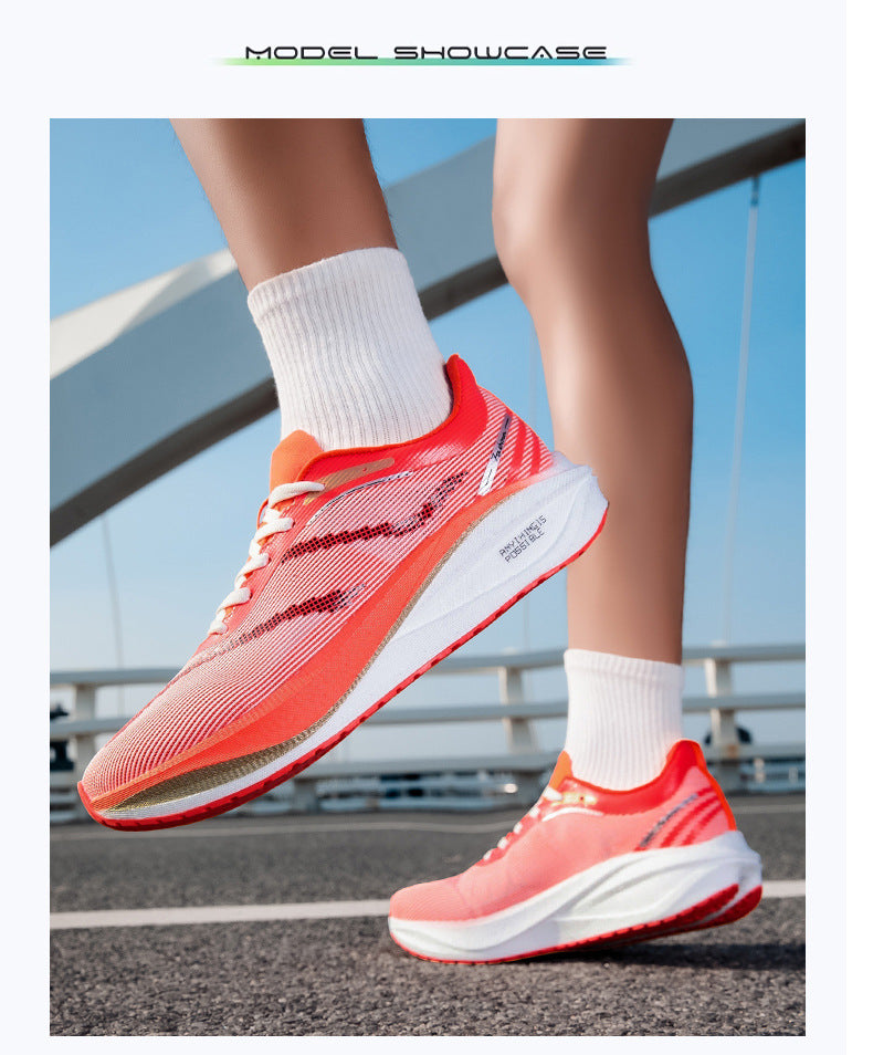 Summer Single Mesh Breathable Carbon Plate Running Shoes for Men, Body Test, High School Entrance Examination Racing Students, Professional Sports Shoes, Shock-Absorbing Running Shoes for Women