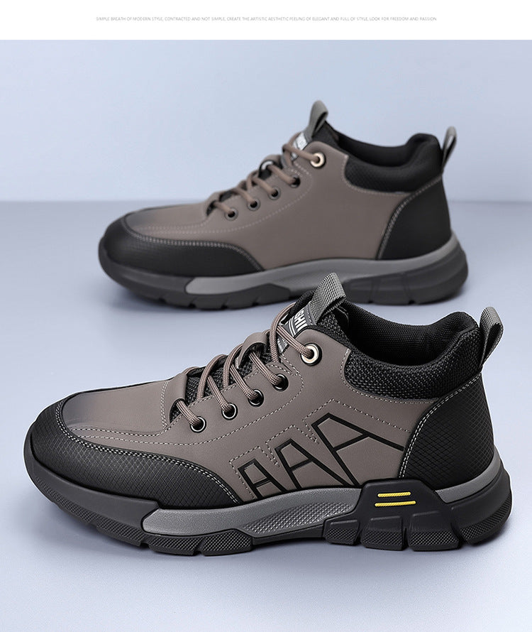 Youth Workwear Men's Shoes Autumn Casual Leather Shoes Men's Soft Sole All-match Fashionable sneaker Soft Leather Korean Style Trendy Shoes with Thick Sole