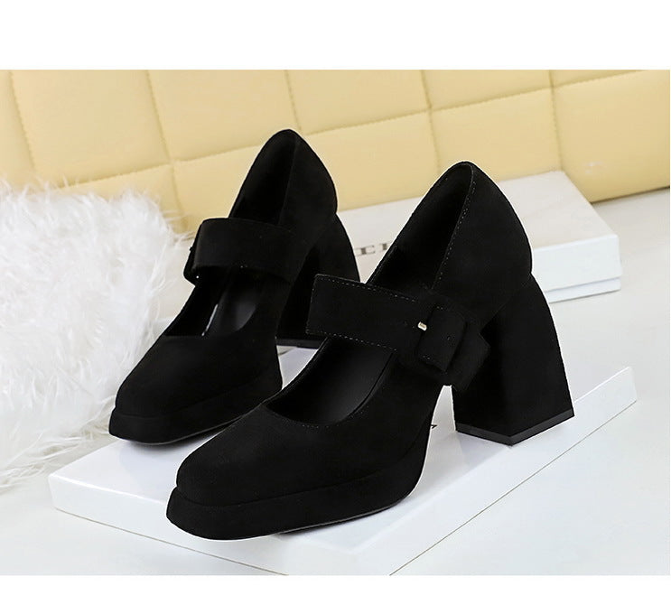 BIGTREE shoes Spring Chunky Women Pumps Belt buckle High Heels Square headed platform heels Suede Block Heels Ladies shoes New