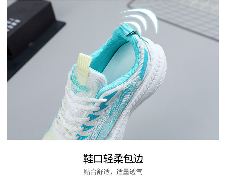 Summer Student Shock-Absorbing High School Entrance Examination Sports Shoes Standing Long Jump Track and Field Sports Running Shoes Fly Woven White Shoes for Women