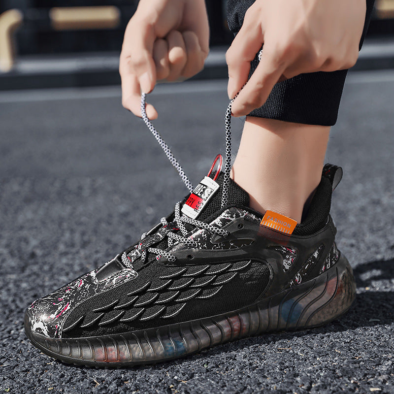 Sports Shoes for Men, Spring and Summer New Style, Fish Scale Fly-Knit Mesh Casual Shoes, Student Outdoor Fashion Trendy Casual Running Shoes