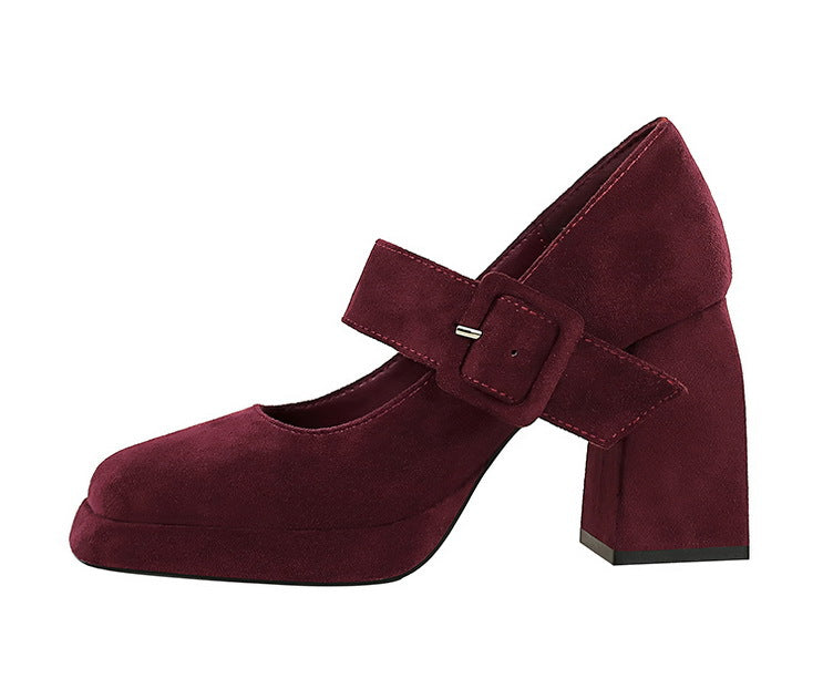 BIGTREE shoes Spring Chunky Women Pumps Belt buckle High Heels Square headed platform heels Suede Block Heels Ladies shoes New