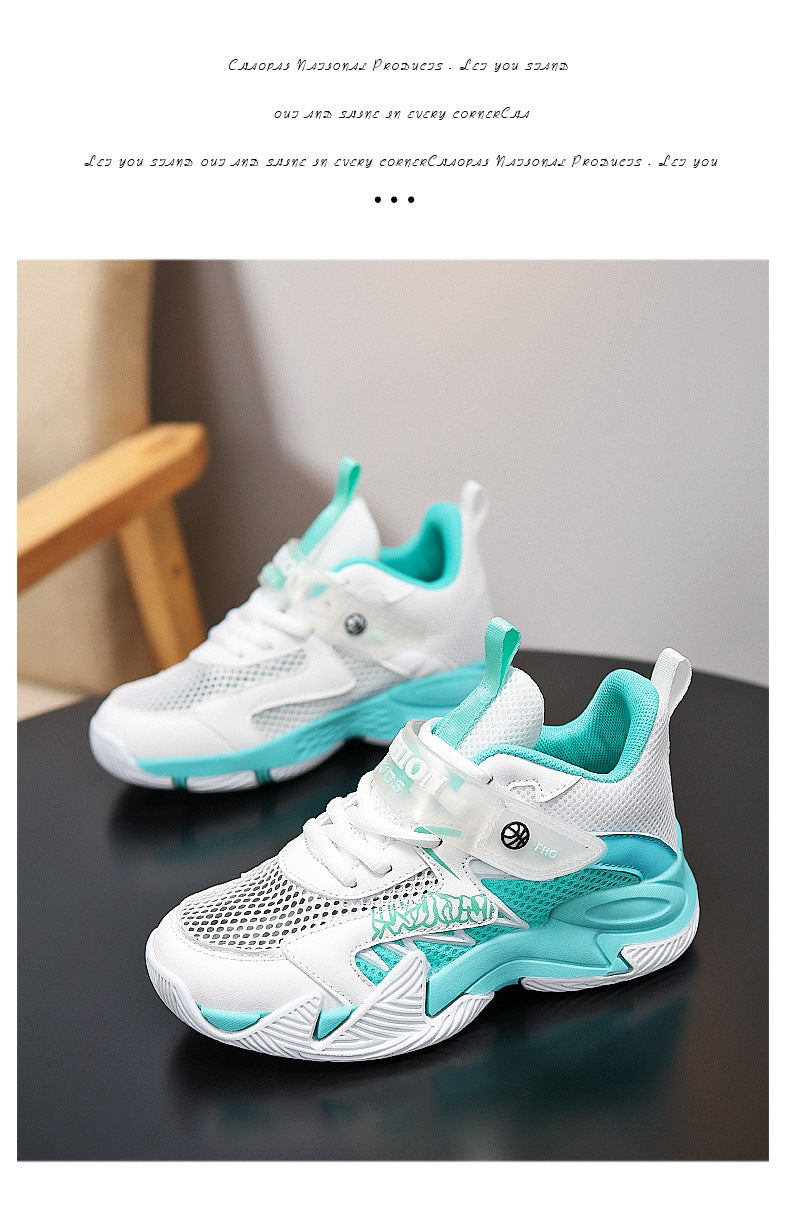 Summer New Children's Wear-Resistant Running Shoes, Mesh Breathable Casual Sports Shoes for Primary School Students, Trendy Lightweight Basketball Shoes