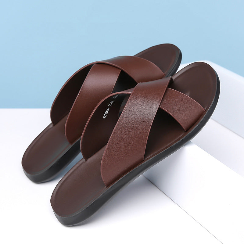 2025 Summer New Men's Slippers Fashion Leather Casual Slipper Outdoor Non Slip Flat Beach Sandals for Men Designer Male Shoes