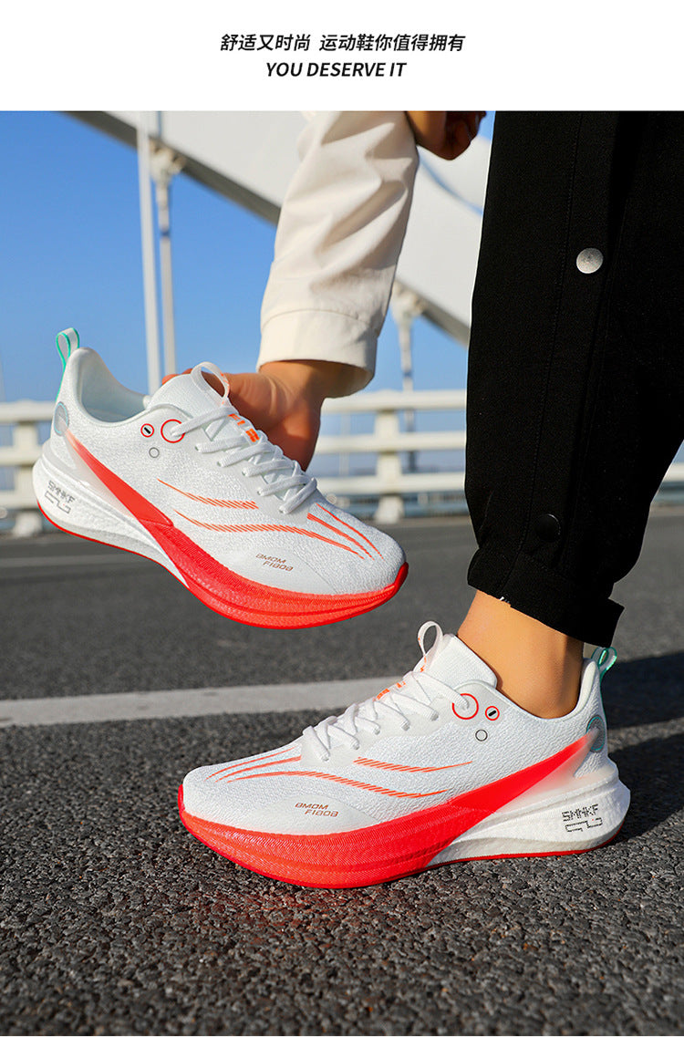 Running Shoes, Sports Shoes, Racing Shock-Absorbing Ultra-Light Running Shoes for Male Teenagers and Students, Carbon Plate Racing Breathable Fly-Woven Mesh