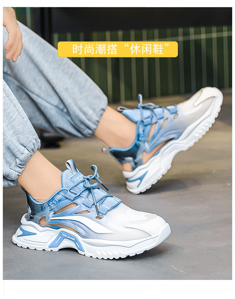 2025 New Summer Men's Sports Shoes for Students, Breathable Mesh Popular Mecha Hollow Frame Casual Sports Shoes