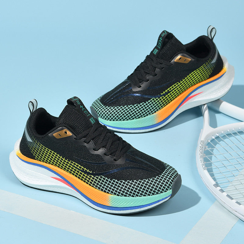 Running Shoes, Sports Shoes, Racing Shock-Absorbing Ultra-Light Running Shoes for Male Teenagers and Students, Carbon Plate Racing Breathable Fly-Woven Mesh
