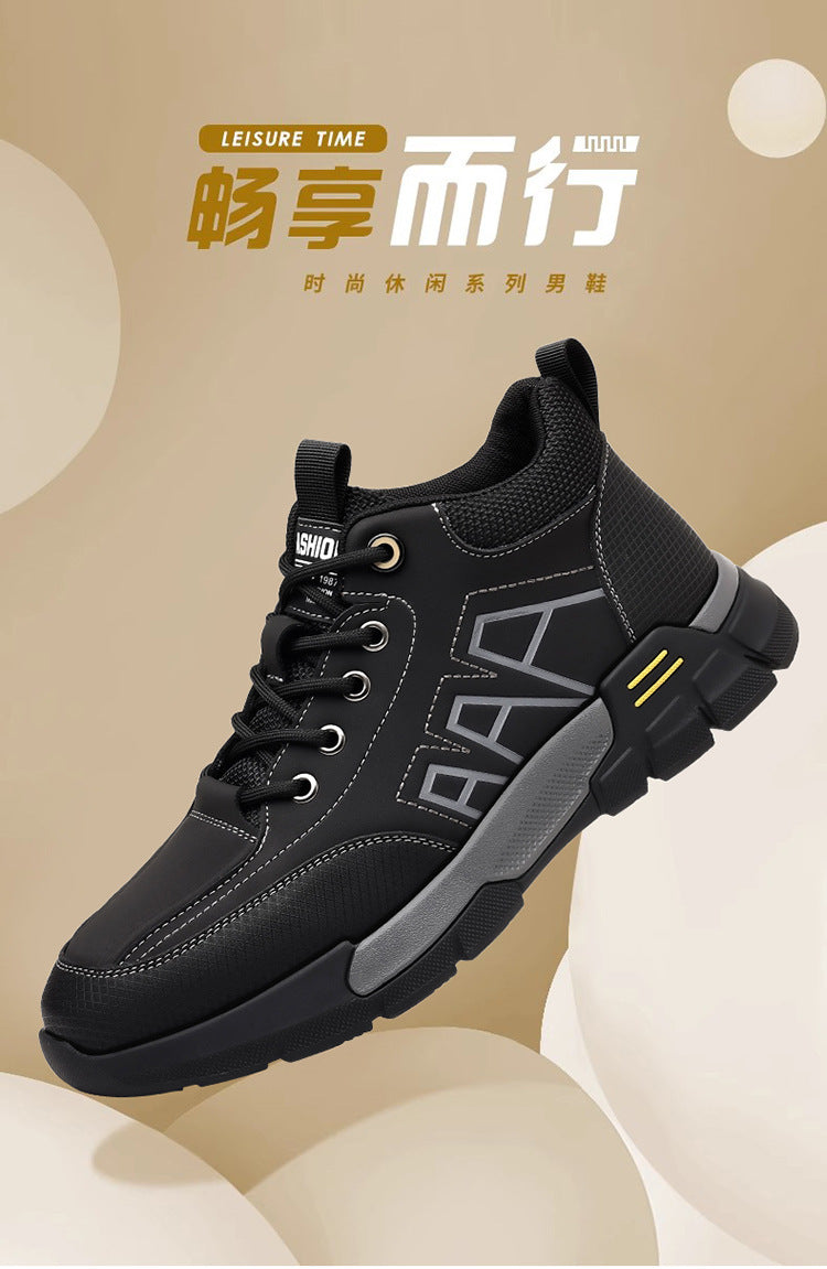 Youth Workwear Men's Shoes Autumn Casual Leather Shoes Men's Soft Sole All-match Fashionable sneaker Soft Leather Korean Style Trendy Shoes with Thick Sole
