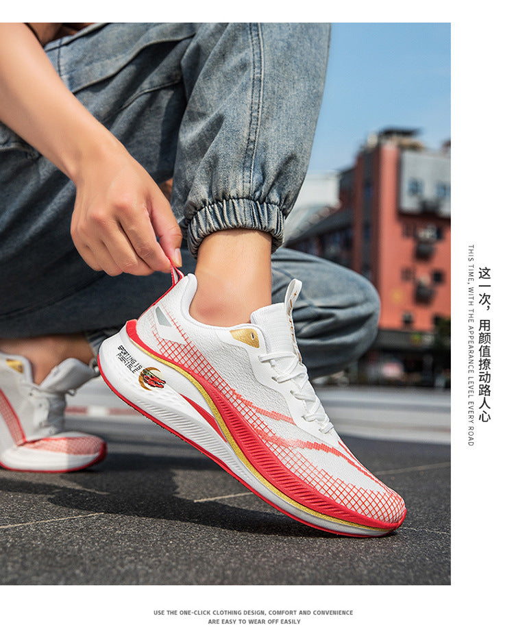 Running Shoes, Sports Shoes, Racing Shock-Absorbing Ultra-Light Running Shoes for Male Teenagers and Students, Carbon Plate Racing Breathable Fly-Woven Mesh