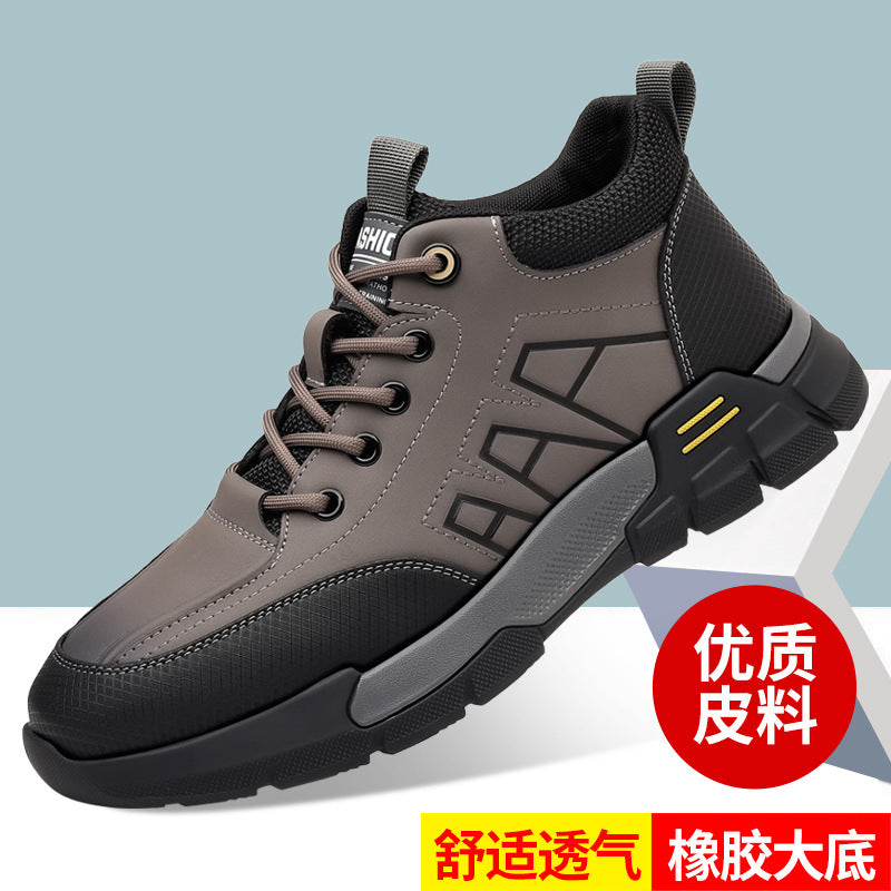 Youth Workwear Men's Shoes Autumn Casual Leather Shoes Men's Soft Sole All-match Fashionable sneaker Soft Leather Korean Style Trendy Shoes with Thick Sole