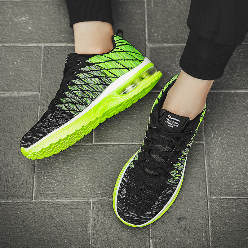 Men's Shoes 2025 Spring New Fluorescent Green Sports Breathable Mesh Air Cushion Non-Slip Casual Lightweight Couple Running Shoes