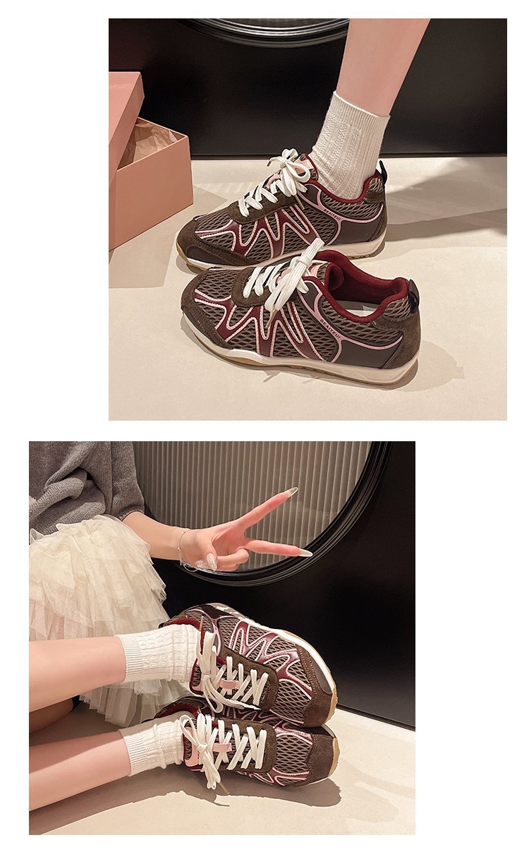 Summer Mesh Breathable Moral Training Shoes for Women 2025 New Versatile Mesh Forrest Gump Shoes Lace-Up Thick-Soled Casual Sports Shoes
