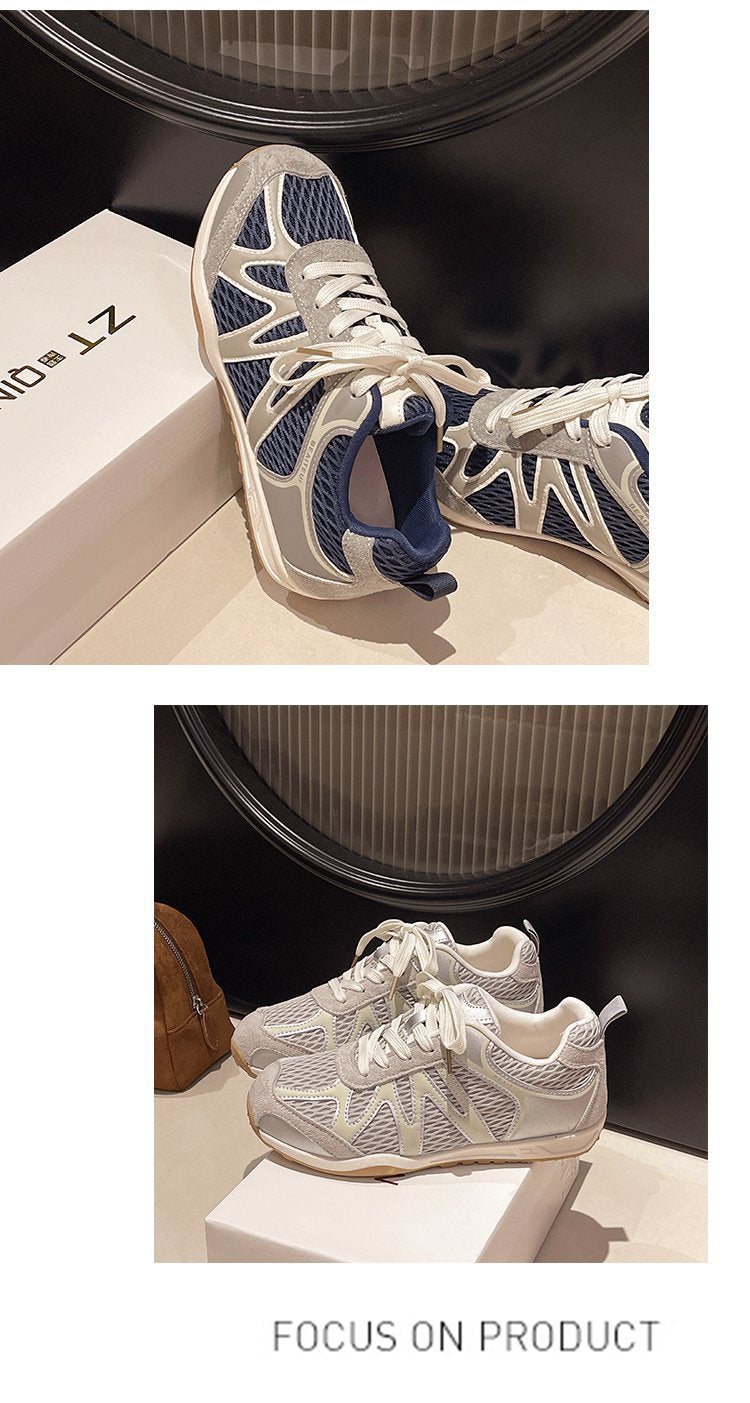 Summer Mesh Breathable Moral Training Shoes for Women 2025 New Versatile Mesh Forrest Gump Shoes Lace-Up Thick-Soled Casual Sports Shoes