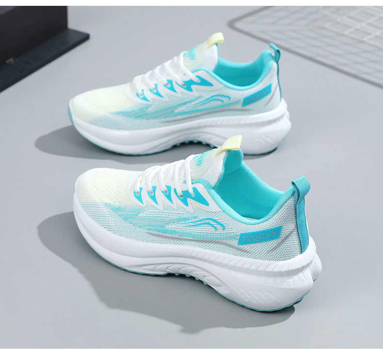 Summer Student Shock-Absorbing High School Entrance Examination Sports Shoes Standing Long Jump Track and Field Sports Running Shoes Fly Woven White Shoes for Women
