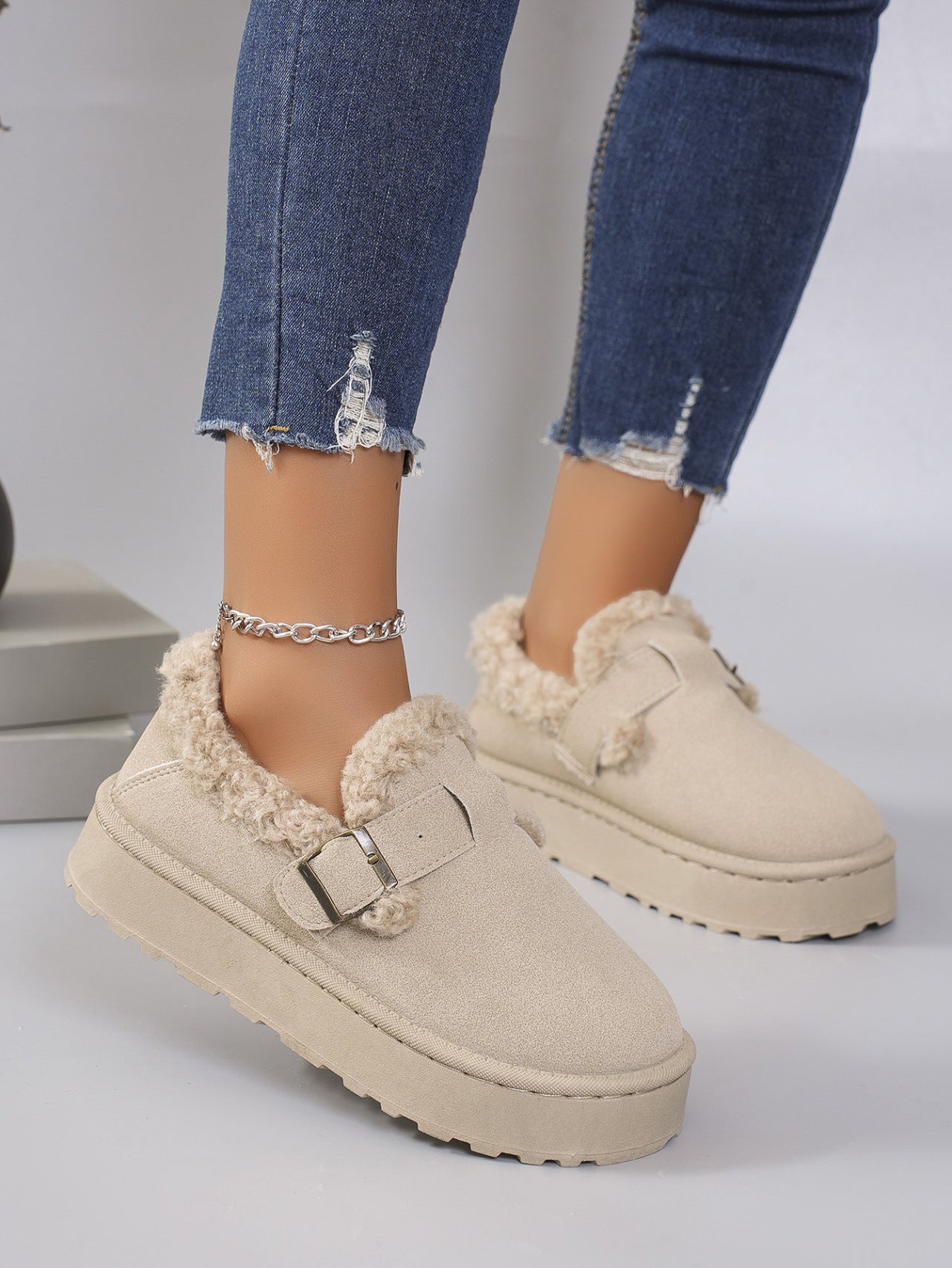 Retro Birkenstock Snow Shoes for Women, Fleece-Lined Loafers, 2026 New Winter Style, Slip-On Thick-Soled Warm Cotton Shoes