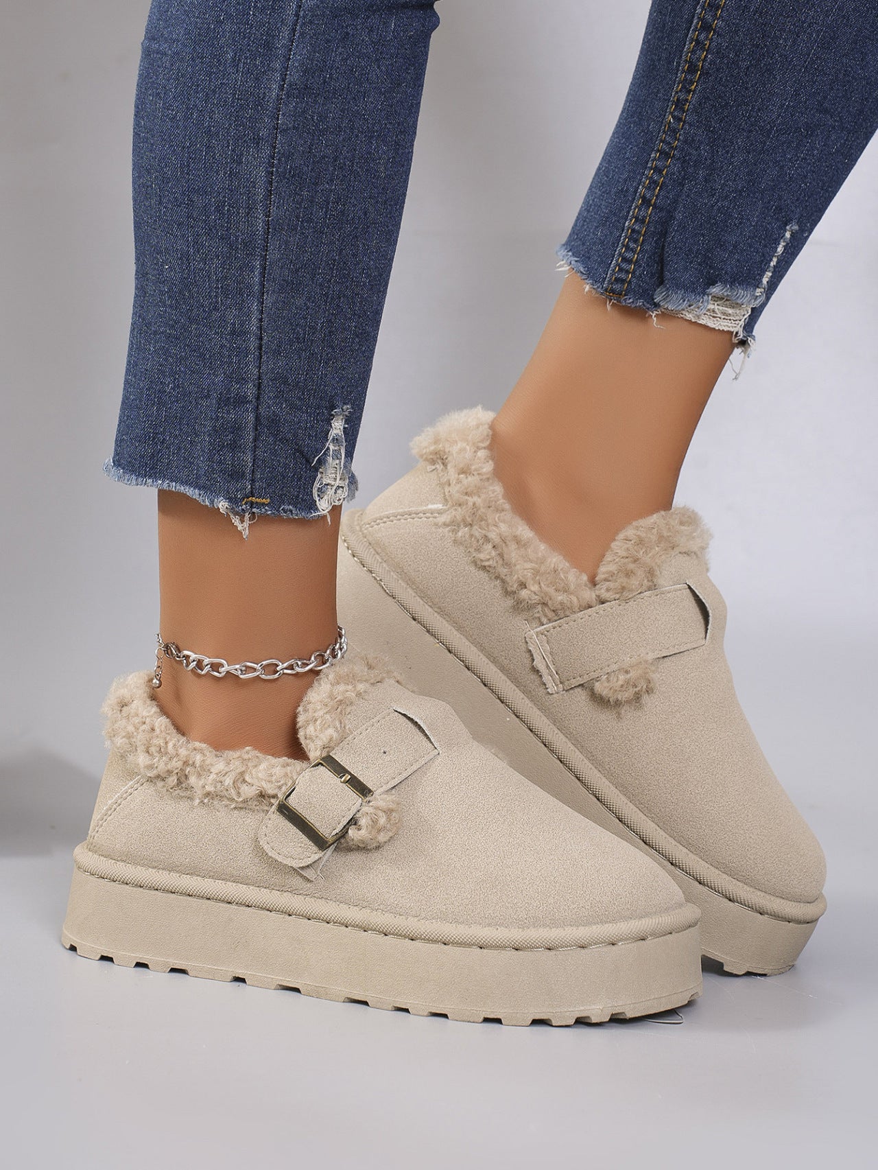 Retro Birkenstock Snow Shoes for Women, Fleece-Lined Loafers, 2026 New Winter Style, Slip-On Thick-Soled Warm Cotton Shoes