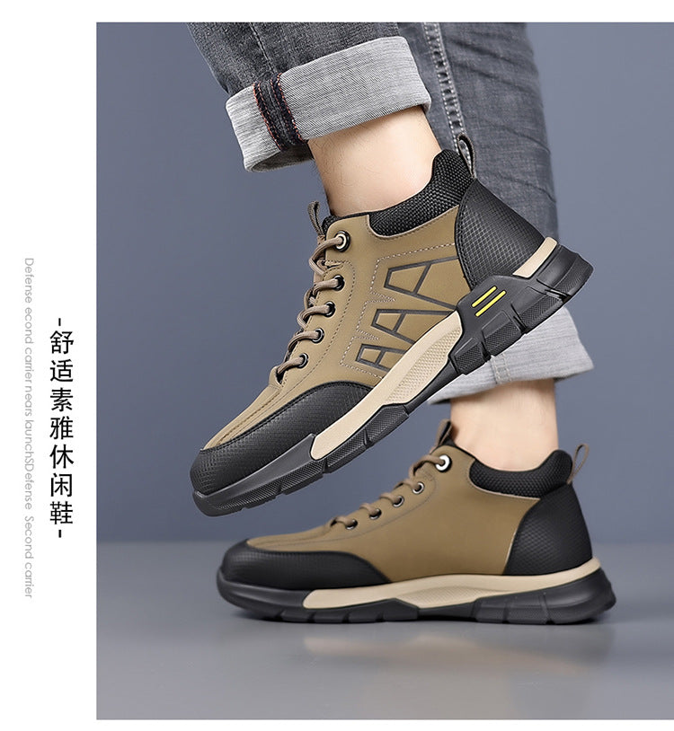 Youth Workwear Men's Shoes Autumn Casual Leather Shoes Men's Soft Sole All-match Fashionable sneaker Soft Leather Korean Style Trendy Shoes with Thick Sole