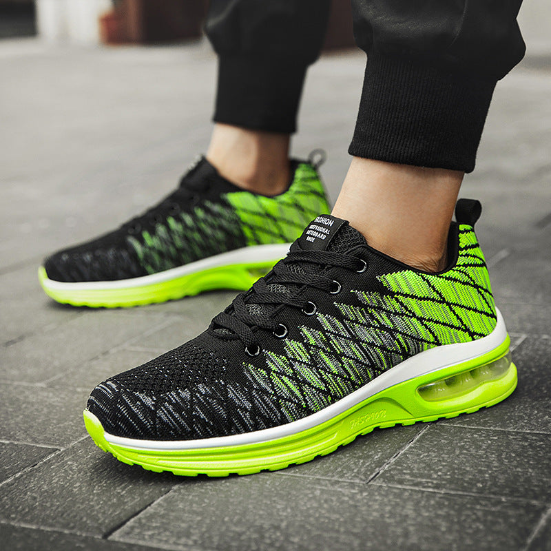 Men's Shoes 2025 Spring New Fluorescent Green Sports Breathable Mesh Air Cushion Non-Slip Casual Lightweight Couple Running Shoes