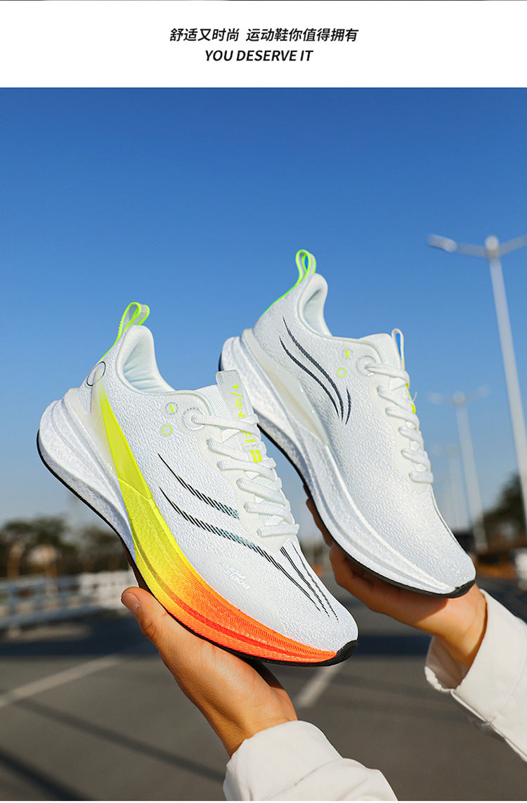 Running Shoes, Sports Shoes, Racing Shock-Absorbing Ultra-Light Running Shoes for Male Teenagers and Students, Carbon Plate Racing Breathable Fly-Woven Mesh