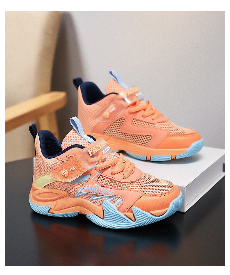 Summer New Children's Wear-Resistant Running Shoes, Mesh Breathable Casual Sports Shoes for Primary School Students, Trendy Lightweight Basketball Shoes