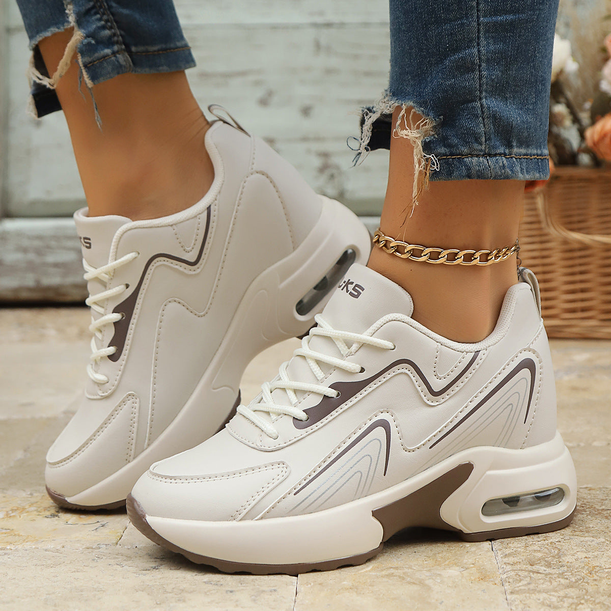 Summer Wear-Resistant Height-Increasing Dad Shoes Mesh Tendon Sole Running Shoes Breathable Non-Slip Sports Shoes