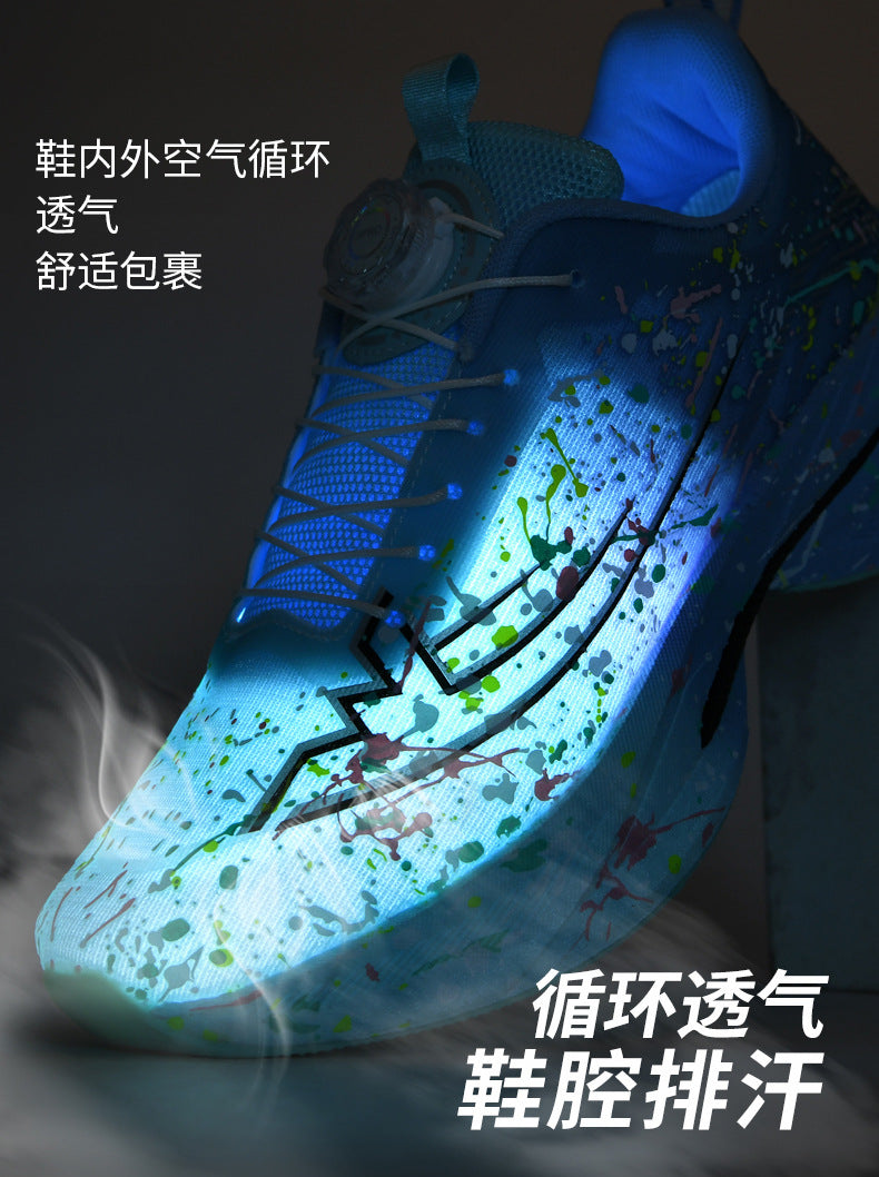 Men's and Women's Same Style Running Shoes Carbon Plate Running Shoes Luminous Camouflage Swivel Buckle Casual Shoes Long-Distance Running Exercise Professional Sports Shoes