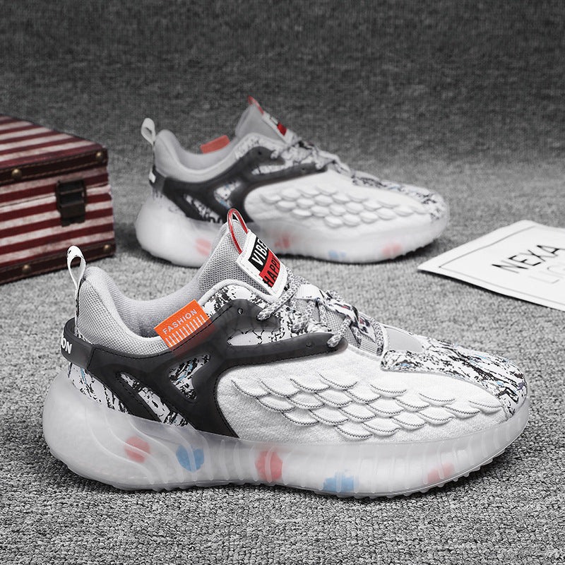 Sports Shoes for Men, Spring and Summer New Style, Fish Scale Fly-Knit Mesh Casual Shoes, Student Outdoor Fashion Trendy Casual Running Shoes