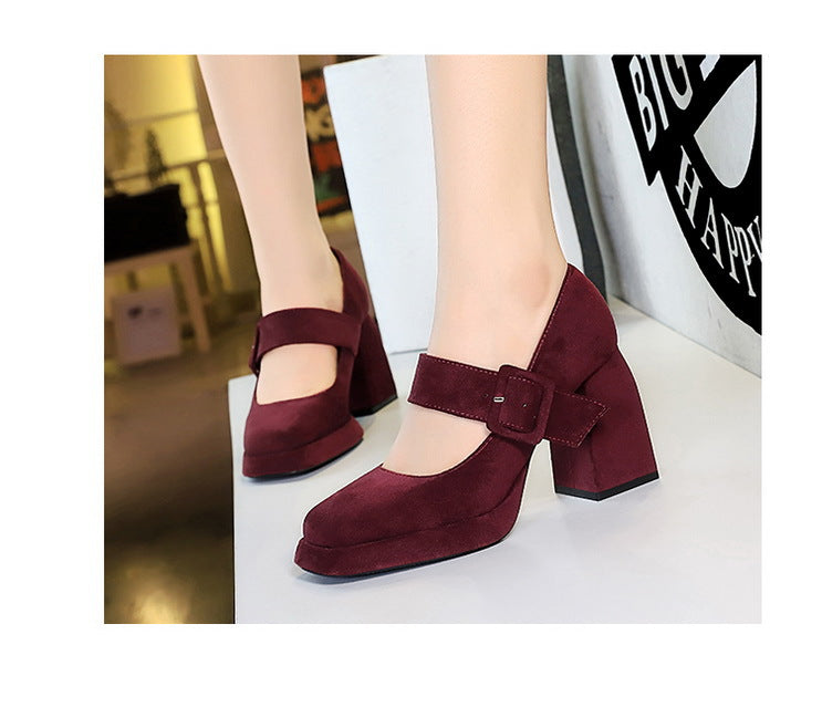 BIGTREE shoes Spring Chunky Women Pumps Belt buckle High Heels Square headed platform heels Suede Block Heels Ladies shoes New