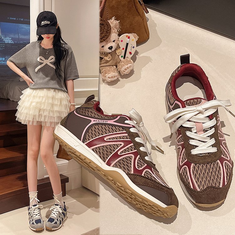 Summer Mesh Breathable Moral Training Shoes for Women 2025 New Versatile Mesh Forrest Gump Shoes Lace-Up Thick-Soled Casual Sports Shoes