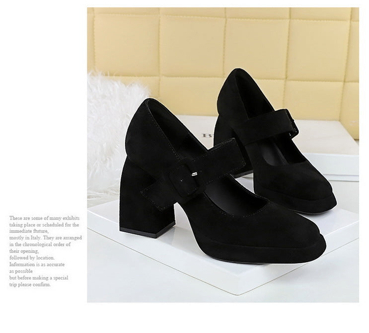 BIGTREE shoes Spring Chunky Women Pumps Belt buckle High Heels Square headed platform heels Suede Block Heels Ladies shoes New