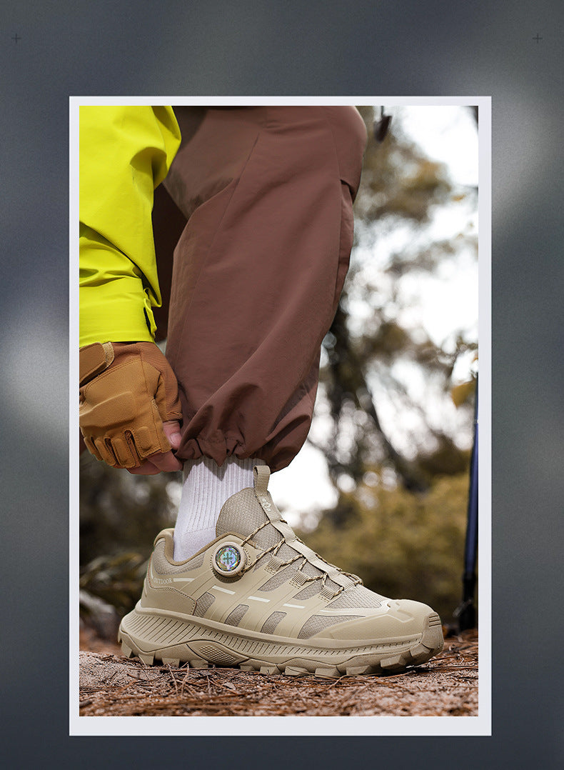 Rotating Buckle Anti-Slip Hiking Shoes for Men, Water-Repellent Cross-Country Running Shoes, Cushioning Outdoor Sports Shoes, Wear-Resistant Hiking Shoes